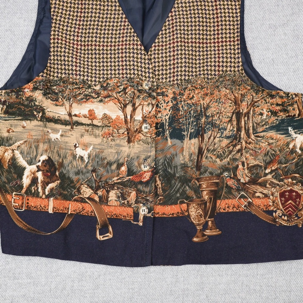 Willowbend Skirt Vest Set Womens Vintage Houndstooth Hunting Scene Medium USA - Picture 10 of 15